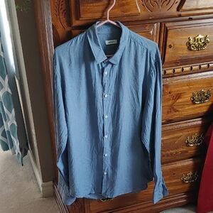 Men's Sandro Hemp Button Down Shirt Blue XL